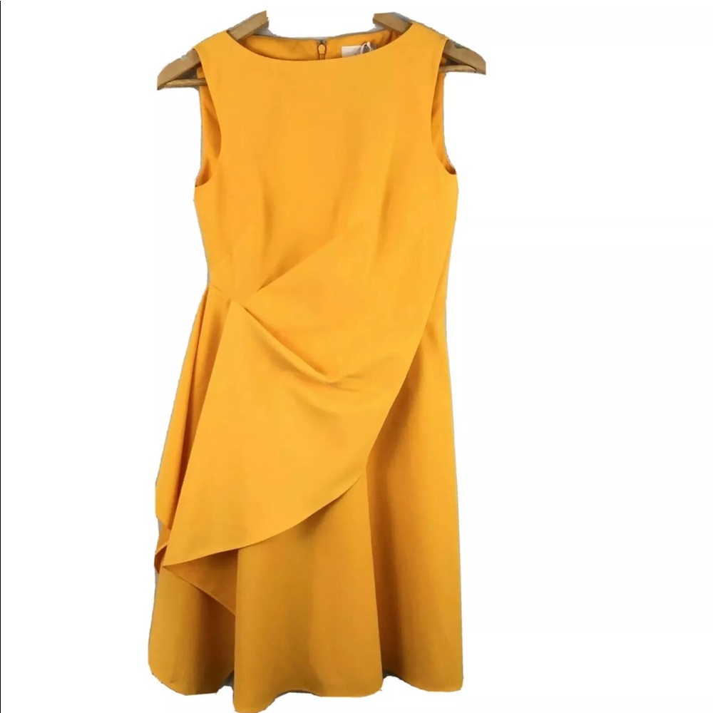 COS Dress Orange Asymmetrical Draped Flare Size 4